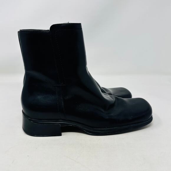 Vintage Nine West Black Leather Ankle Boots Square Toe Y2K 90s Minimalist Sz 7.5 - Picture 6 of 12